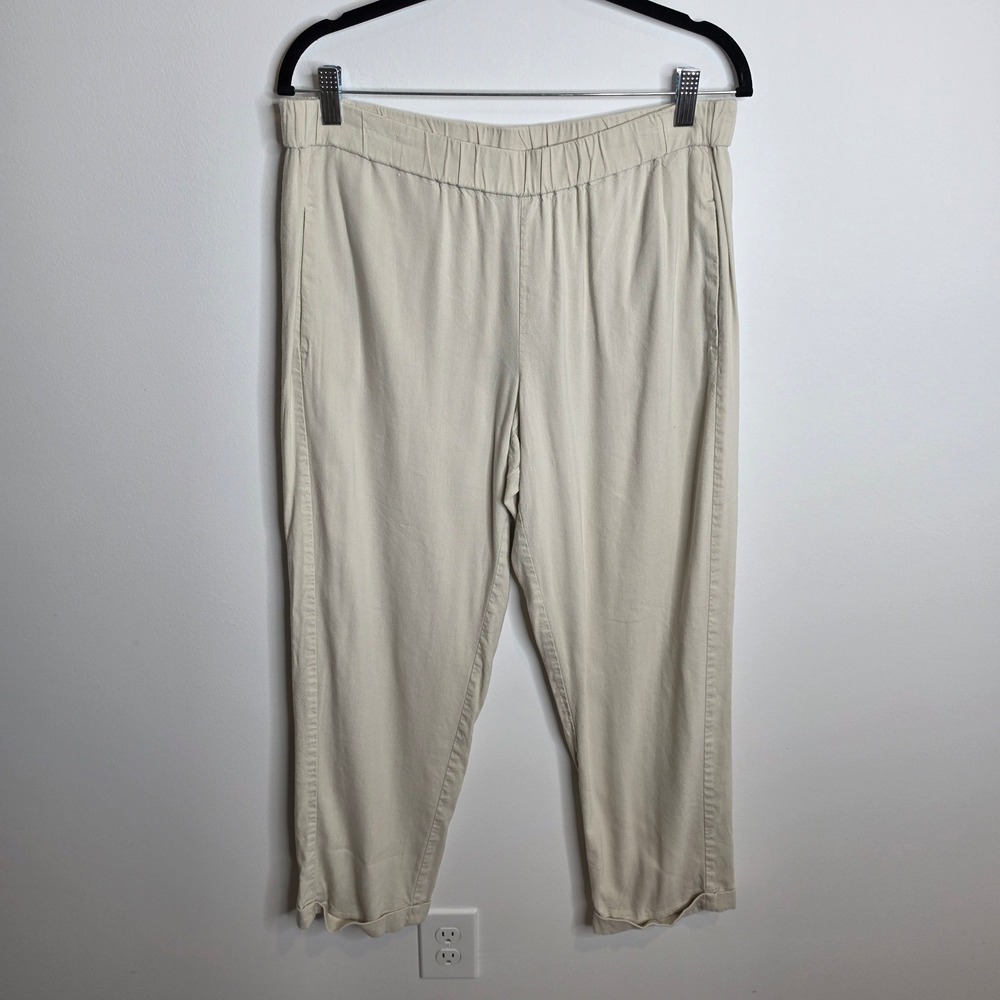 J. Jill Linen Stretch Pants Women Medium Beige Tapered Ankle Pull On